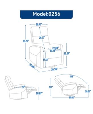 Manual Recliner Chair with Rocker and Swivel in Fabric for Living Room