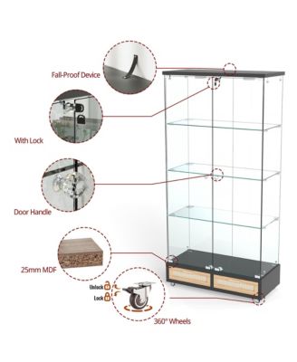 Modern Glass Display Cabinet w/ Drawers & LED Lights
