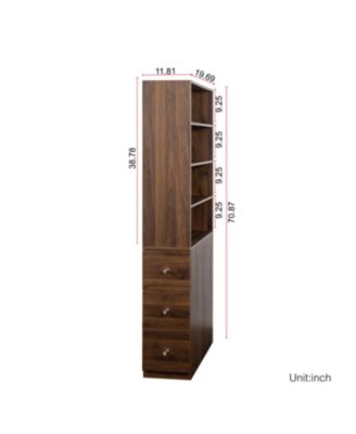 70.87" Display Cabinet, 4-Tier Shelf, 3 Drawers, Modern Wooden Bookshelf