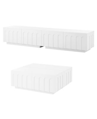 Elegant TV Stand & Coffee Table Set, Arched Media Console, White