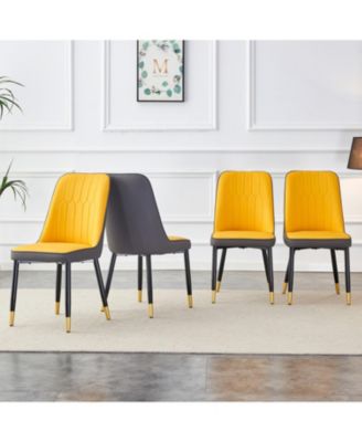 Streamdale Dual Tone PU Leather Dining Chair, Black Metal Legs, Set of 4