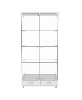 White Glass Display Cabinet w/ Drawers & LED Lights