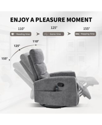 Heat Massage Rocker Swivel Recliner Chair - GREY