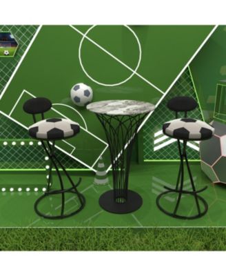 Velvet Football Print Bar Stools Set of 2 - Black Frame