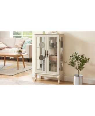 Lighted Curio Cabinet with Glass Doors & Adjustable Shelves - White