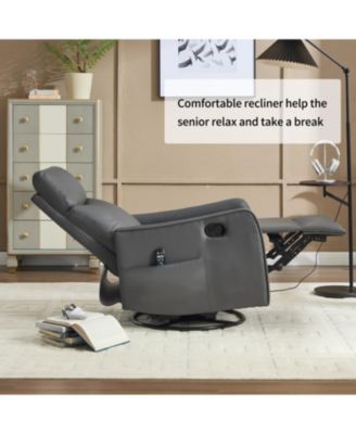 Grey Faux Leather Massage Recliner Rocker Swivel Chair