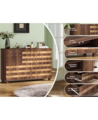 55" Buffet Sideboard Cabinet - Hand Carved, 2 Drawers, 3 Doors, Adjustable Shelves