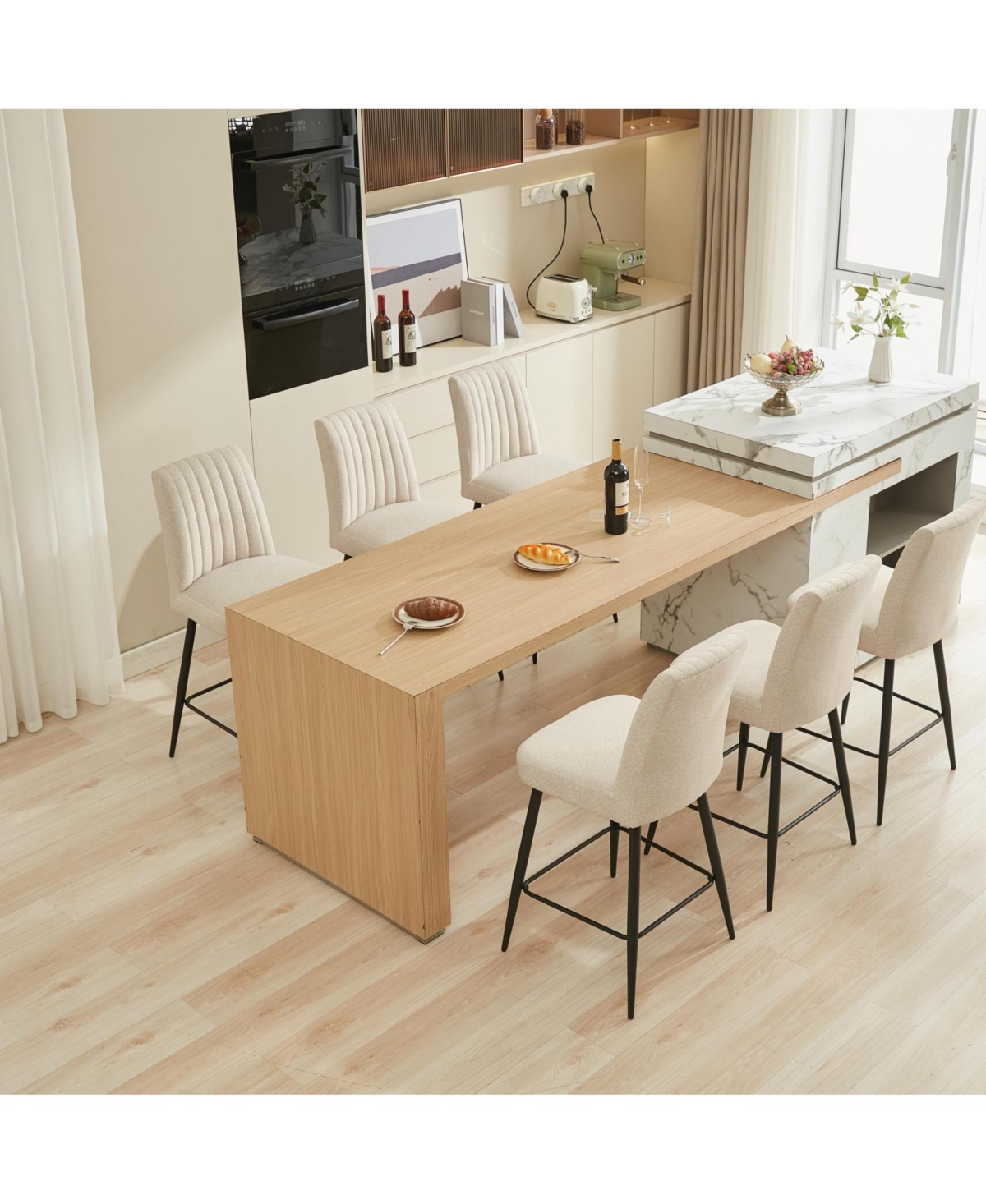 Streamdale Furniture Beige Velvet Bar Chairs Set of 2 Adjustable Iron Feet