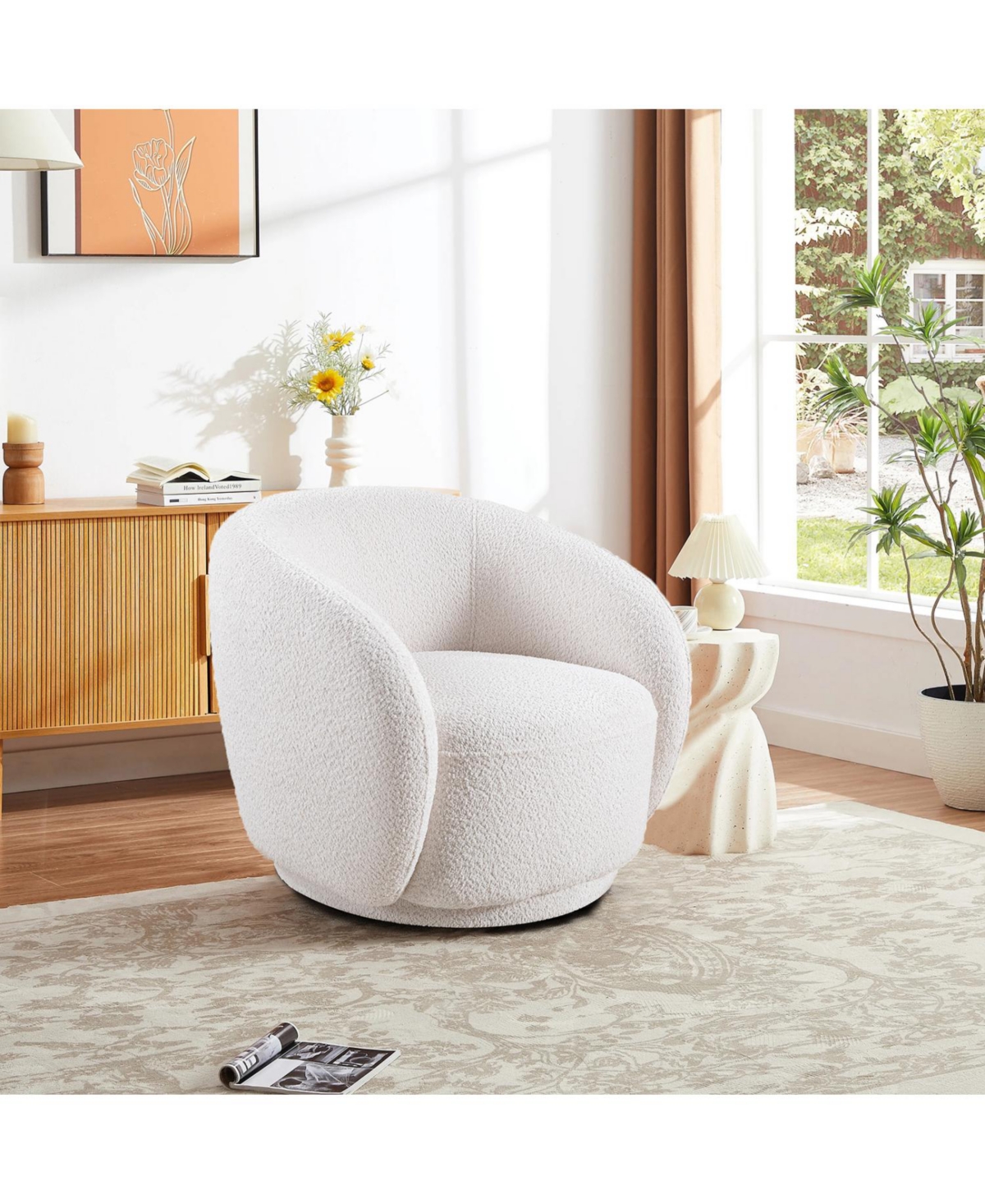 Streamdale Furniture Swivel Accent Chair, Boucle Fabric Upholstered Barrel Chair, Single Sofa Single Armchair for Living Room