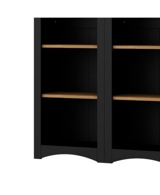5-Tier Bookshelves (Set of 2), Two-Tone Cabinet, 72"H Pantry - Black