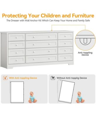63" Solid Wood 12-Drawer Bedroom Dresser