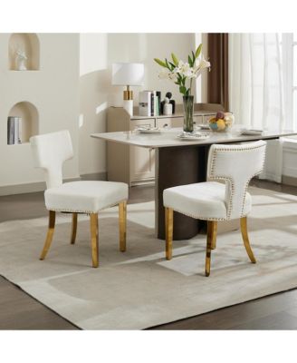 Mid Century Modern Chenille Dining Chairs, Set of 2, Beige