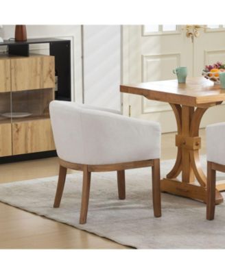  Mid Century Modern Beige Barrel Dining Chair with Arms