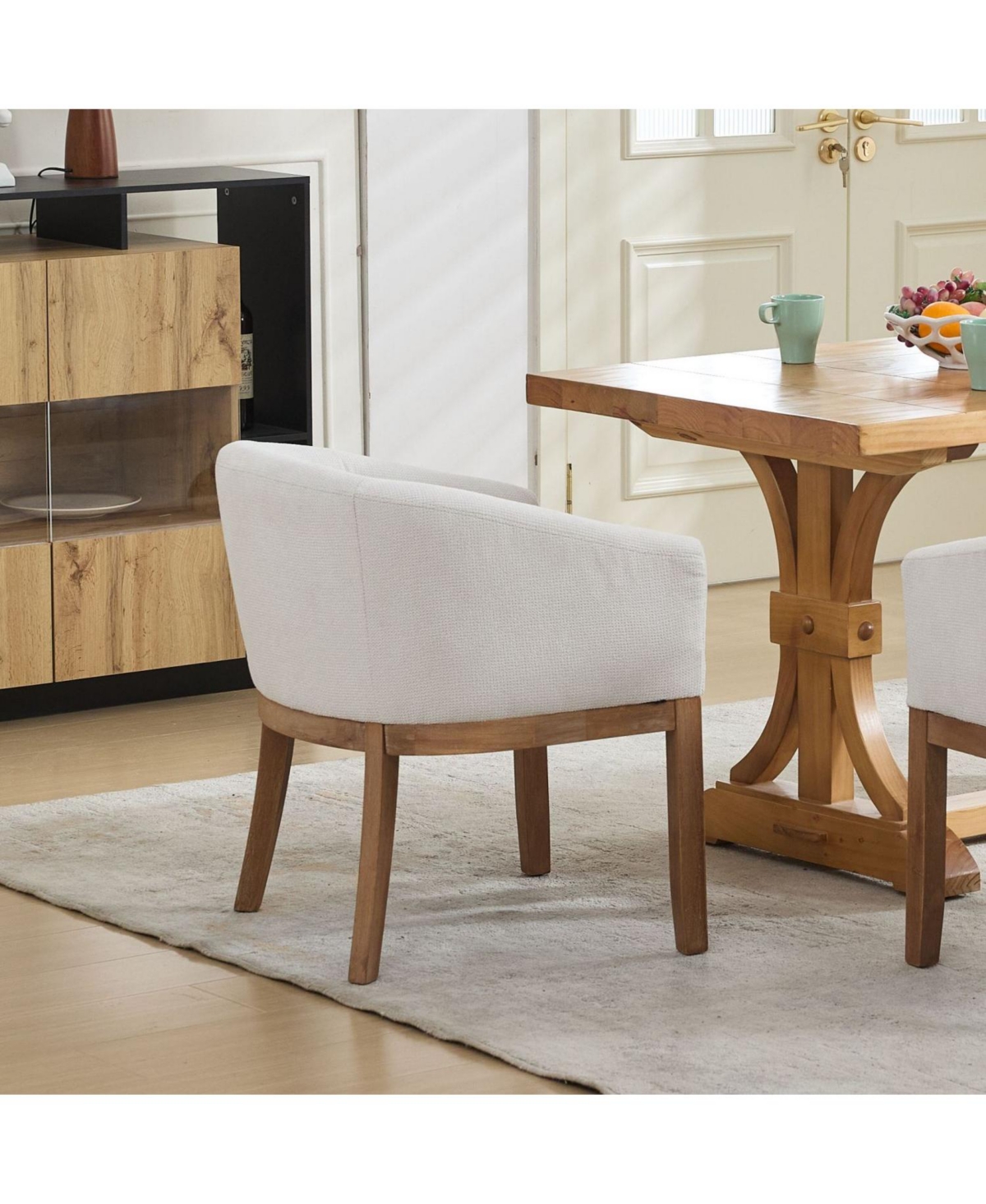 Streamdale Furniture Mid Century Modern Beige Barrel Dining Chair with Arms