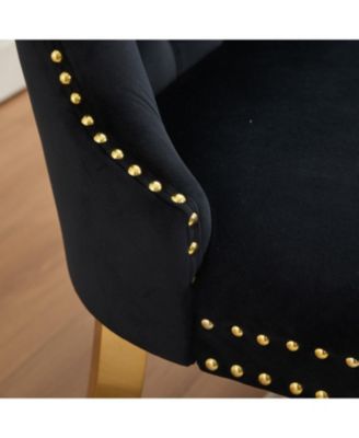  Velvet Dining Loveseat Bench, Tufted, Wing Back, Gold Legs, Black