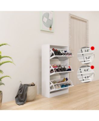 3-Tier Wood Shoe Cabinet with Mirror