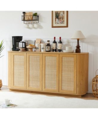 64" Wave TV Stand Rattan Door Cabinet