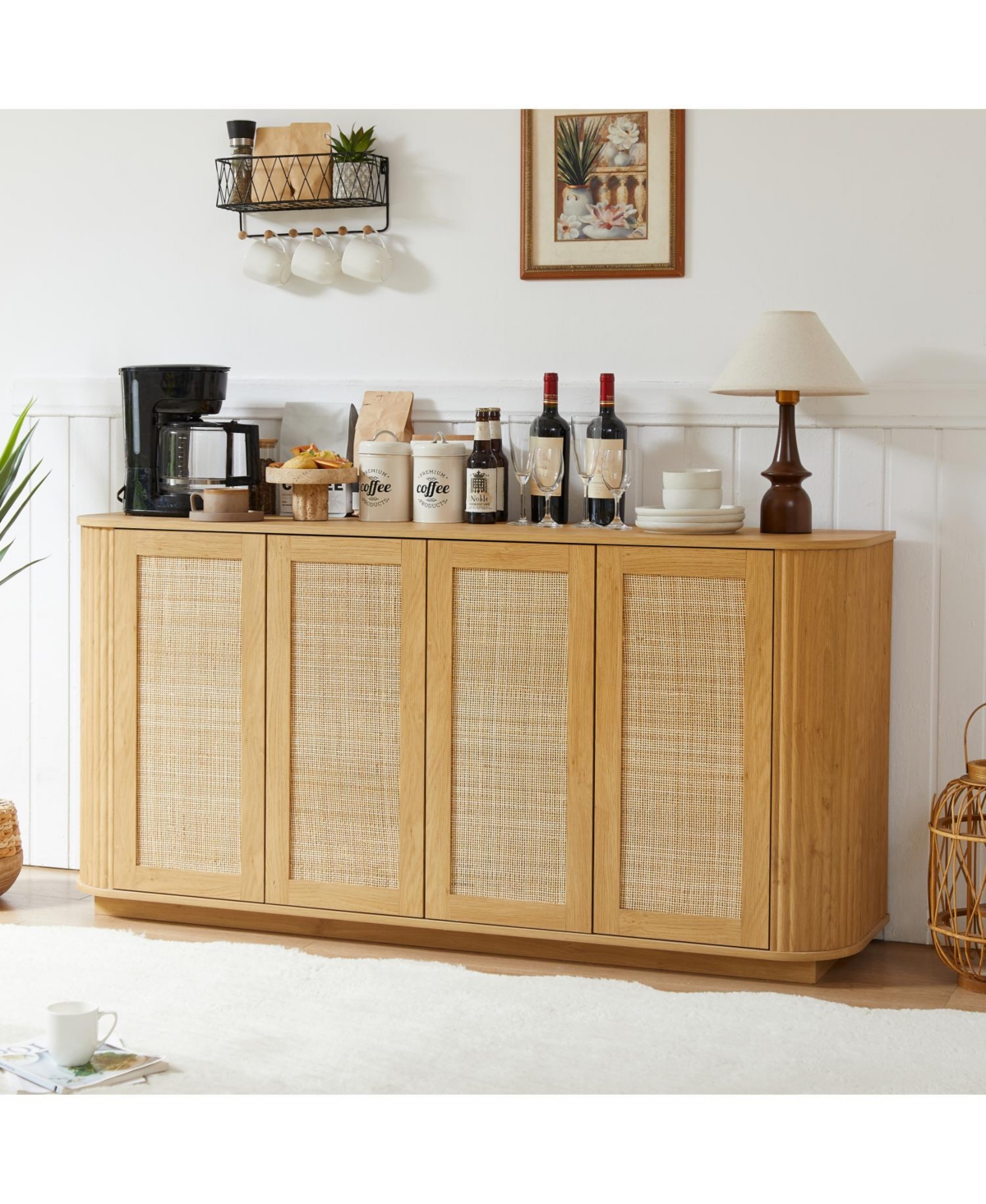 Streamdale Furniture 64" Wave Tv Stand Rattan Door Cabinet