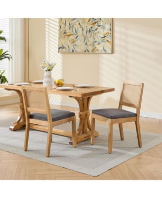 Farmhouse Rattan Dining Chairs, Set of 2, Gray