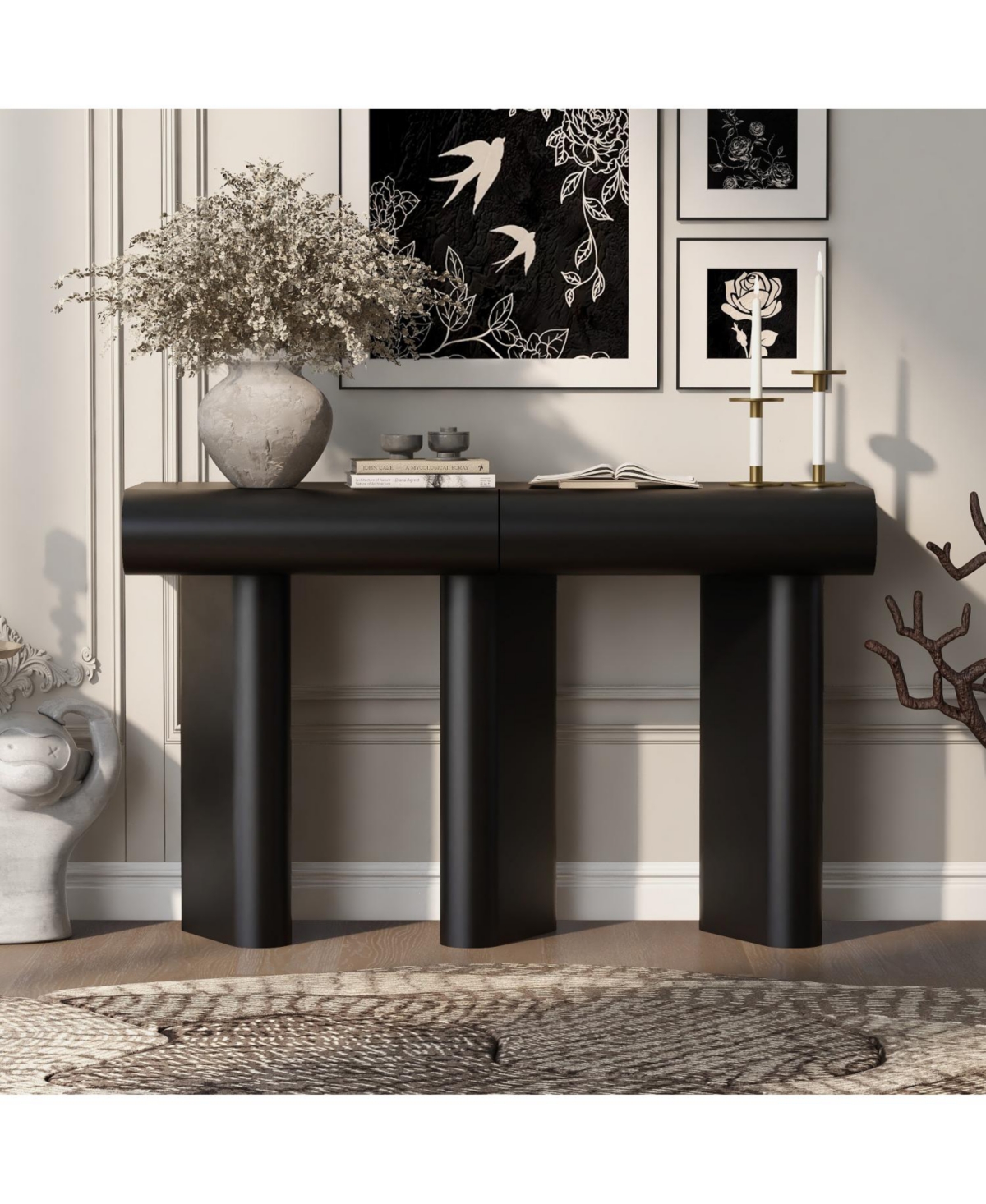 Streamdale Modern Black Entryway Table with Drawers & Geometric Legs