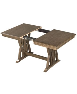 Streamdale Mid-Century Extendable Dining Set, Solid Wood, 6 Seats, Golden Brown