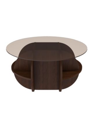 Streamdale Round Coffee Table - Glass Top, Walnut Brown