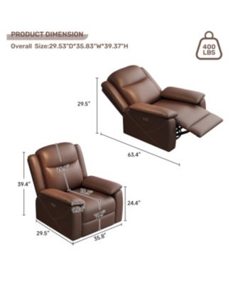  Rocker Recliner with USB, 360 Swivel, Oversized, Overstuffed - Brown