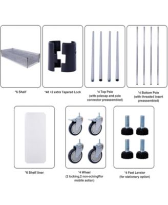 6 Tier 6000lbs NSF Metal Wire Shelf Unit w/Wheels & Liners Chrome