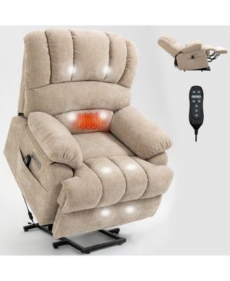 Beige Chenille Power Lift Recliner with Massage and Heating