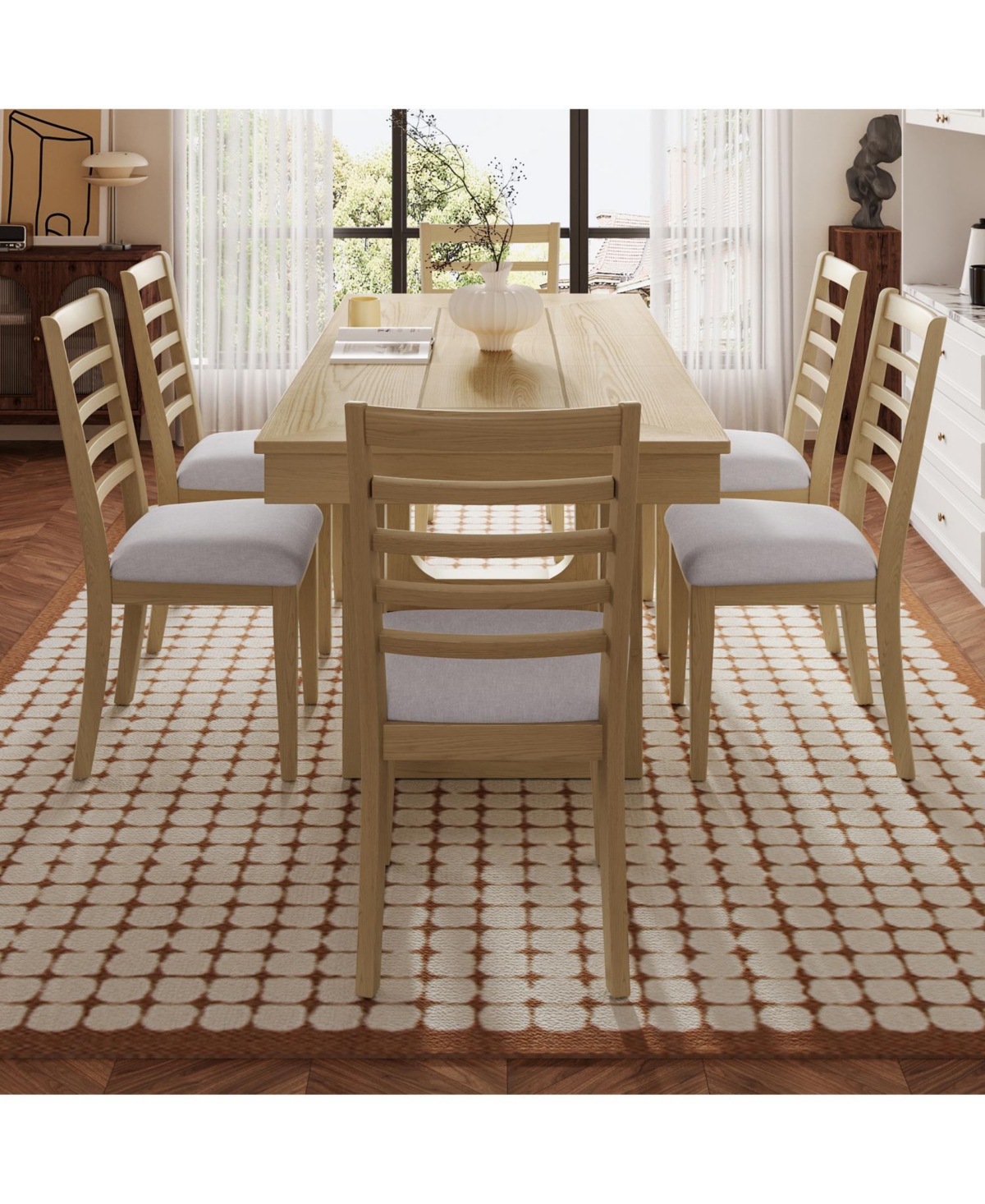 Streamdale Furniture Farmhouse Extendable Dining Set with 6 Upholstered Chairs