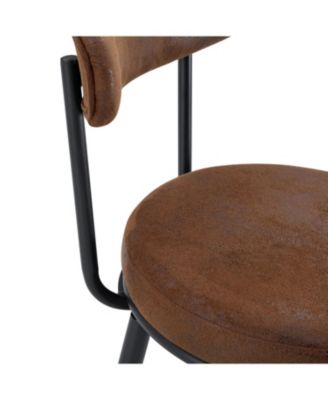 Ergonomic High Leg Bar Chairs - Brown Fabric Cushions Black Metal Legs