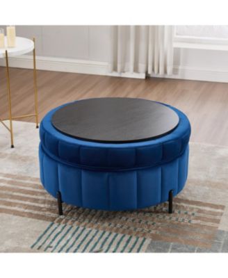 31.5" Velvet Round Storage Ottoman - Navy