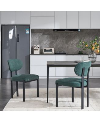 Boucle Dining Chairs Set of 2 Black Metal Legs