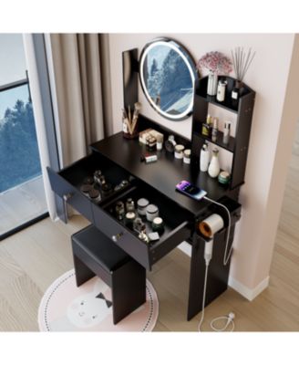 17" LED Vanity Table Set Touch 3 Colors Storage & Power