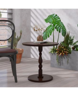 23" Walnut Brown Round Accent Table