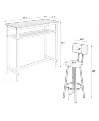 Streamdale 3 Piece Bar Table Set with Metal Frame & Storage