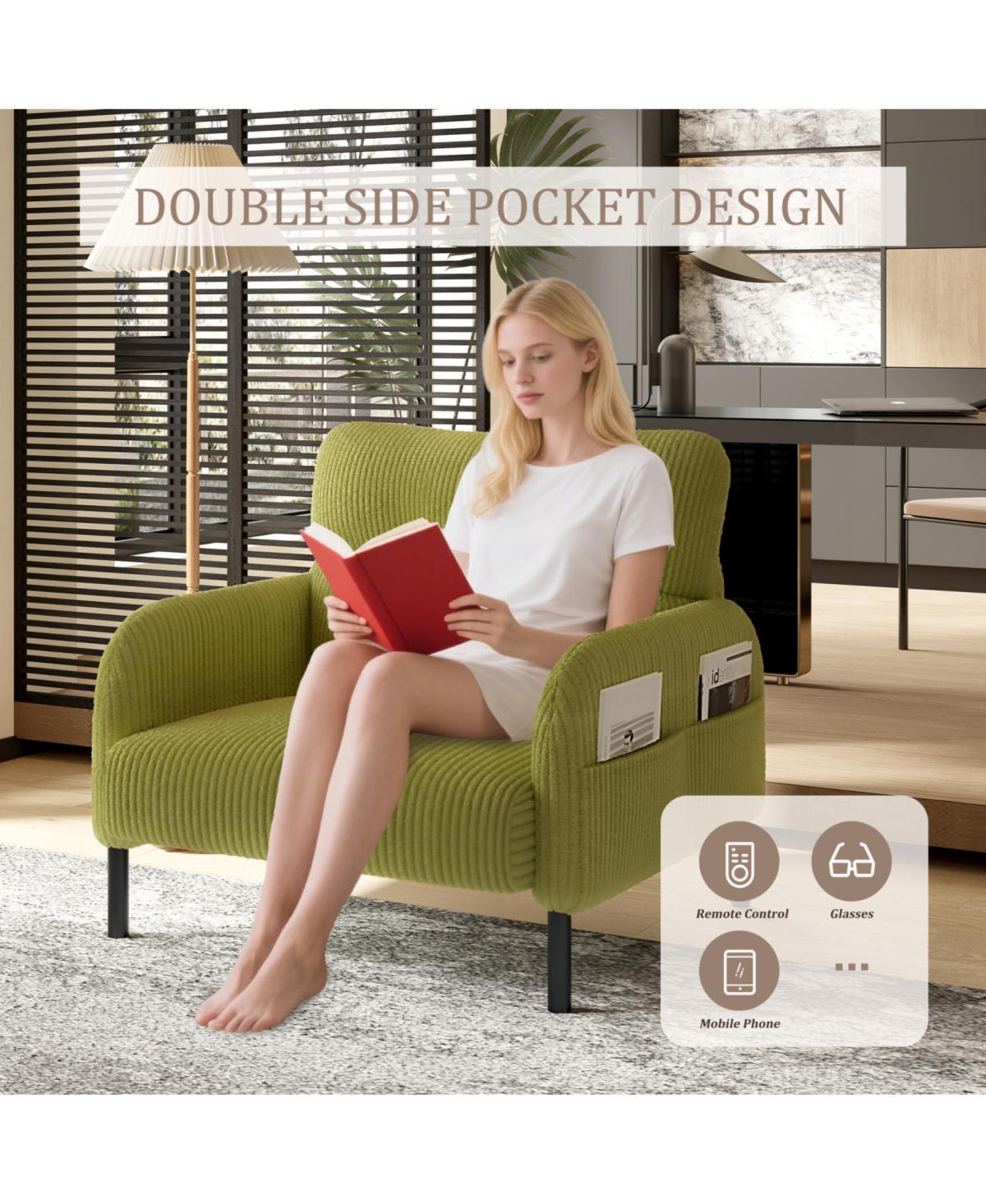 Streamdale Furniture Corduroy Wide Seat Chair - Living/Bedroom