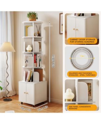 Rotating 5-Tier Corner Bookshelf with Drawer