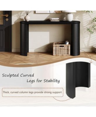 Vintage Console Table - Beaded Trim, Reversible Legs, Natural Wood