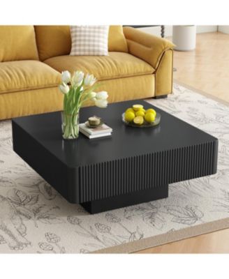 Elegant Square Fluted Coffee Table, Modern Drum End Table