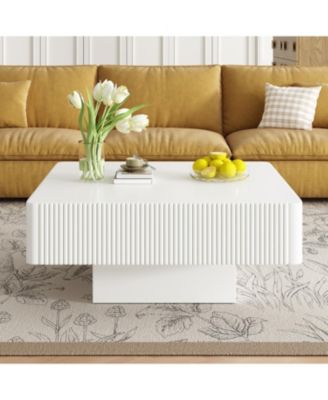 Elegant Square Fluted Coffee Table, Modern Drum End Table
