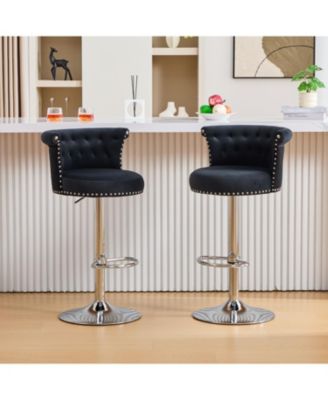 Streamdale Velvet Bar Stool, Adjustable Swivel, Silver Legs