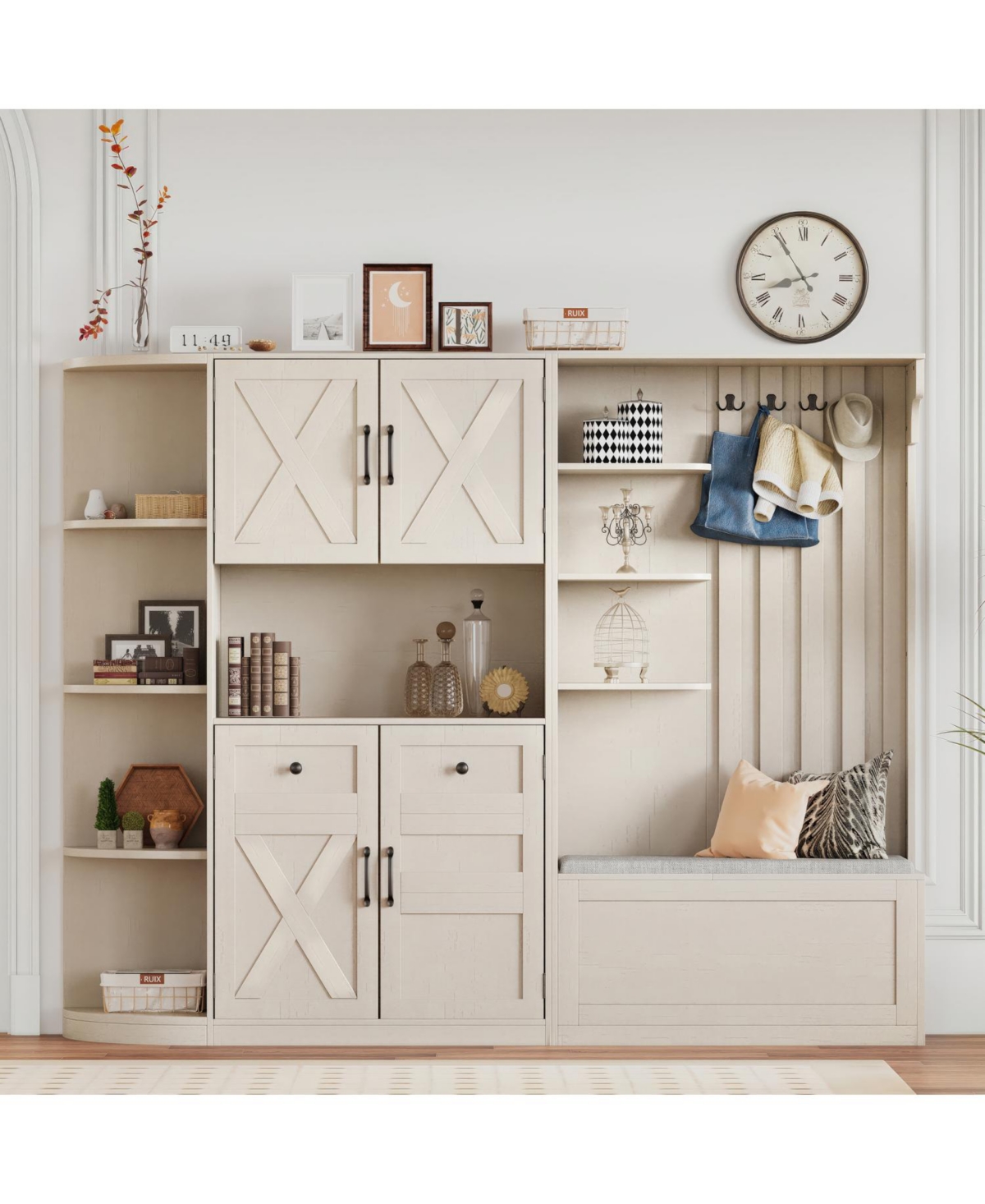 Streamdale Furniture Hall Cabinet with Storage & Hooks