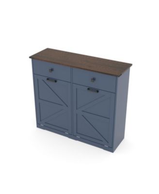 Farmhouse Blue Double Tilt Out Trash Cabinet