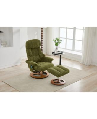 Ergonomic Recliner Chair with Ottoman, Massage, Heat, 360 Swivel, Green