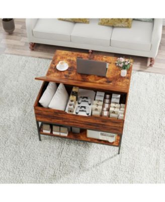 Flip-Top Coffee Table - Dark Walnut & Black Metal - Lift-Top w/ Storage