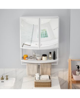 Arched Double-Door Wardrobe with Mirror & Storage - White