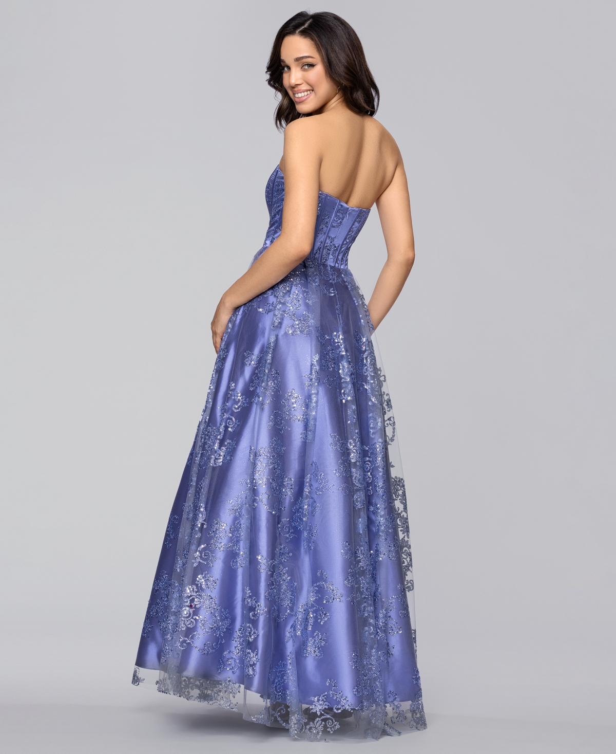 Blondie Nites Juniors' Glittered Strapless Corset Gown