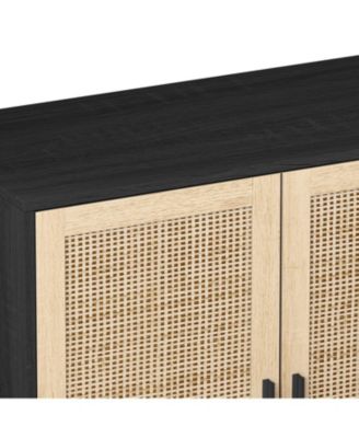 Particle Board Storage Cabinet with Rattan Doors and Ample Space