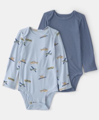 Baby Boys' Plane Print Round Neck Bodysuits, 2-Pack